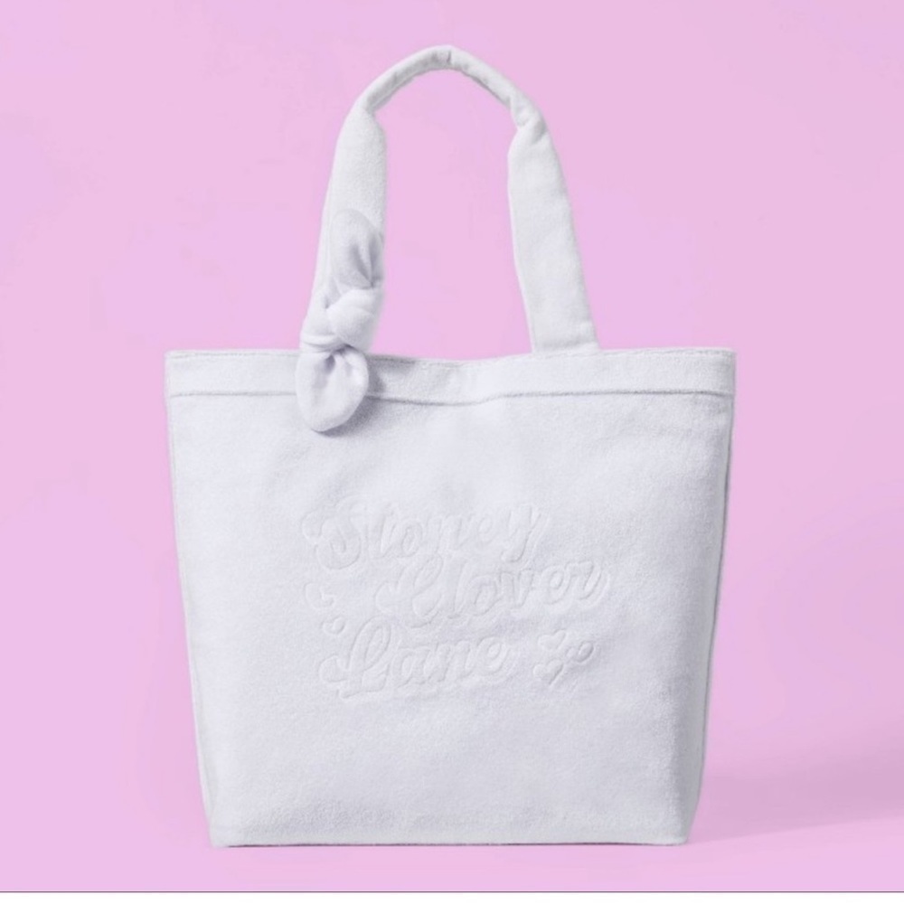 NEW Stoney Clover Lane x Target White Terry Cloth Beach Tote Bag Embossed